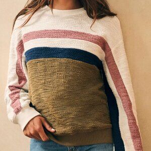 NEW Faherty Women's Vista Stripe Pullover Sweater Top Military Olive/Cream XS